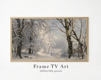 Winter Frame TV Art | Country Christmas Digital TV Art | Holiday Farmhouse Decor | Vintage Snowy Landscape Painting | Samsung Frame TV Art