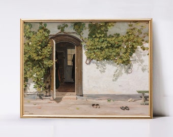 Vintage Summer Print | Mediterranean Summer Painting Printable Wall Art | Country Farmhouse Wall Decor | Antique Painting Summer Wall Art