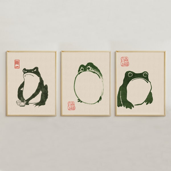 Japanese Prints Set of 3 Frog | Japanese Wall Art | Matsumoto Hoji Frog Printable Art | Japanese Frog Digital Download | Woodblock Prints