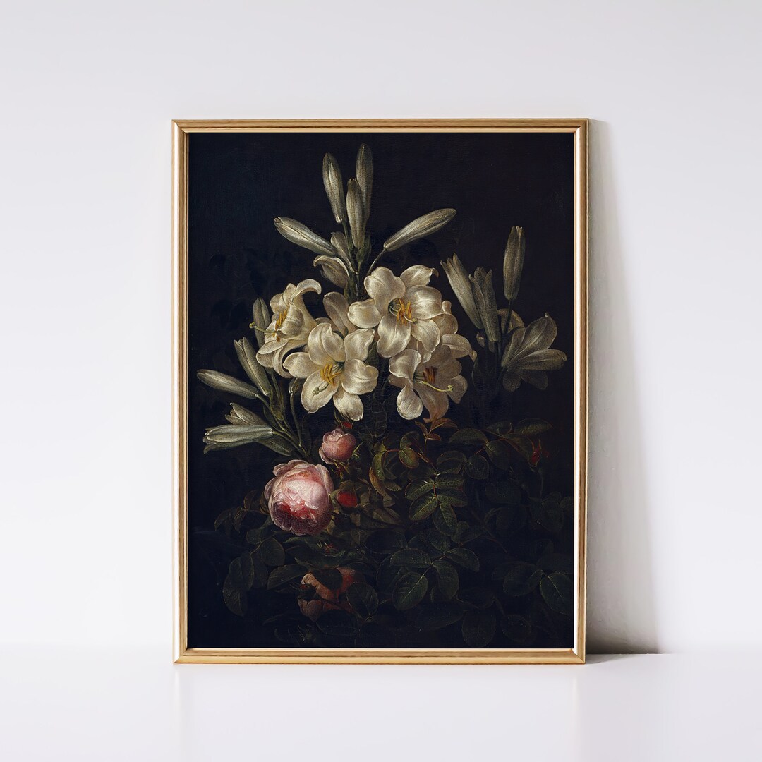Dark Flower Painting Printable Art Moody Floral Wall Art Dark Academia ...