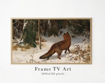 Winter Frame TV Art | Vintage Christmas Painting | Fox In Snow TV Art | Rustic Holiday Samsung Frame TV Art | Farmhouse Digital Download