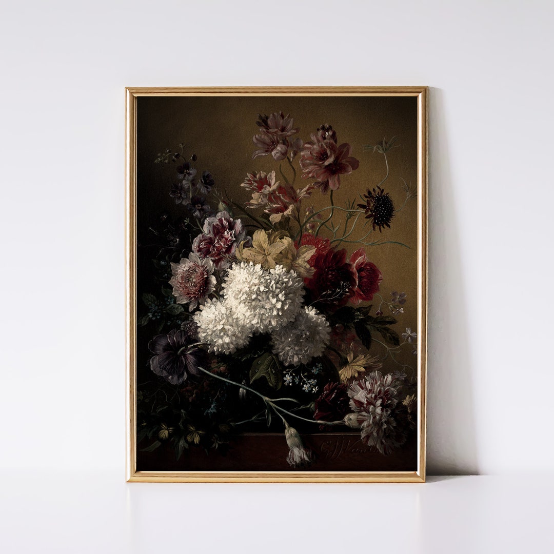 Moody Flower Painting Printable Wall Art Vintage Floral Wall Art ...