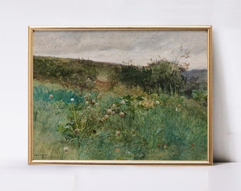 Landscape Painting Printable Art | Vintage Summer Print | Rustic Wildflower Field Print | Farmhouse Wall Art | Antique Art Print