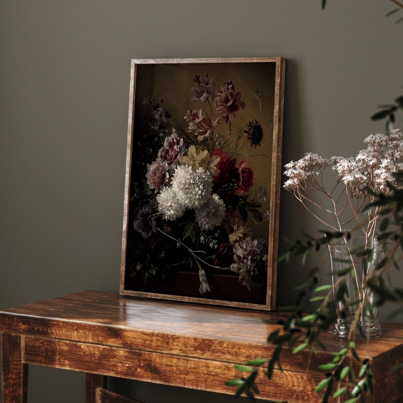 Moody Flower Painting Printable Wall Art Vintage Floral Wall Art ...