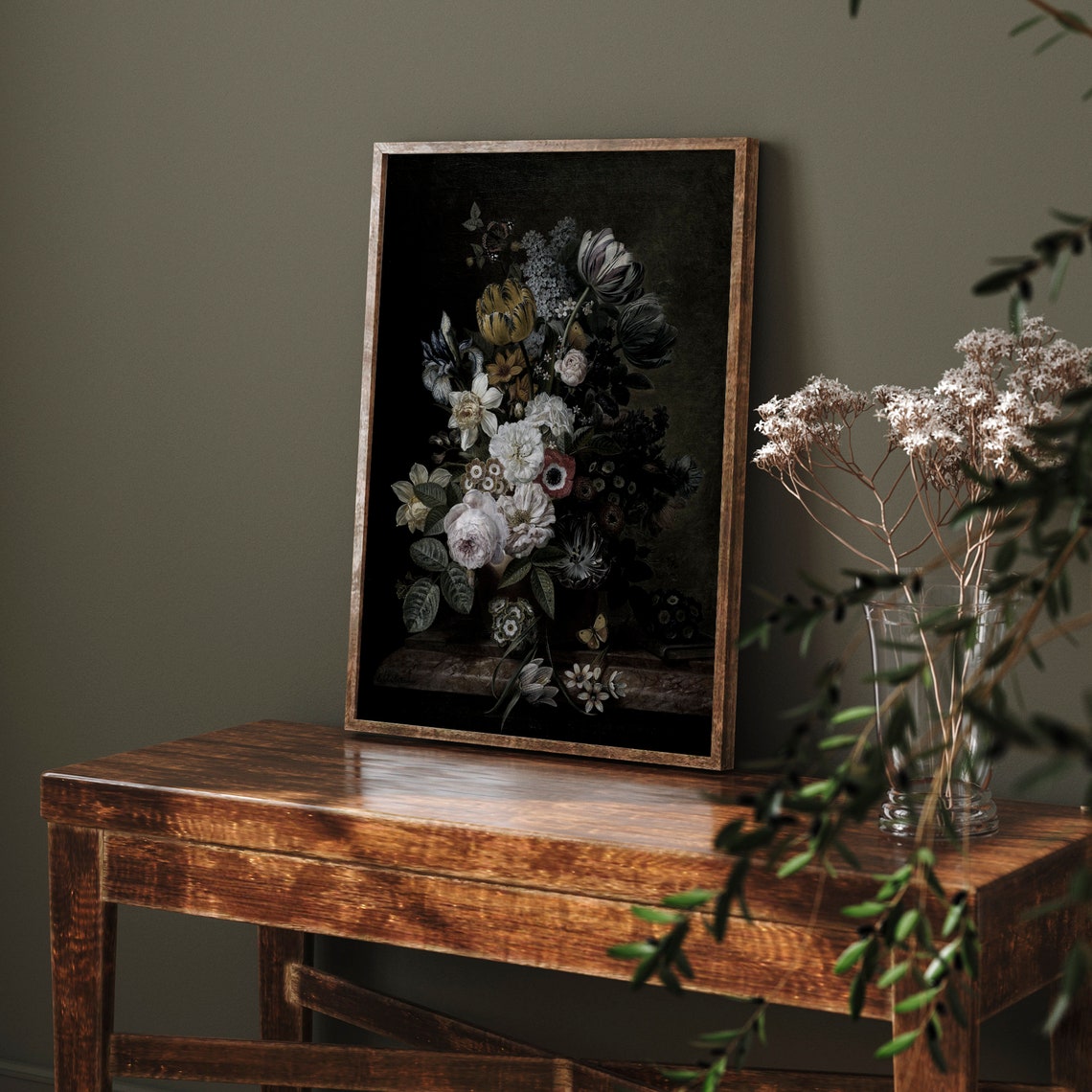Moody Flower Painting Printable Wall Art Vintage Floral Wall - Etsy