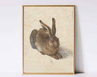 Vintage Rabbit Painting Printable Wall Art | Easter Wall Art | Antique Bunny Print | Rustic Animal Digital Download | Nursery Wall Art