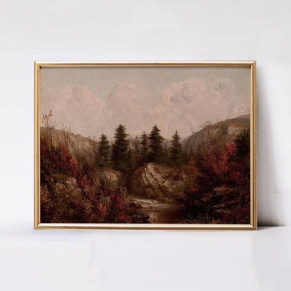 Moody Autumn Landscape Wall Art | Digital Download | Vintage Fall Printable Wall Art | Warm Tone Autumn Painting Print | Rustic Wall Decor