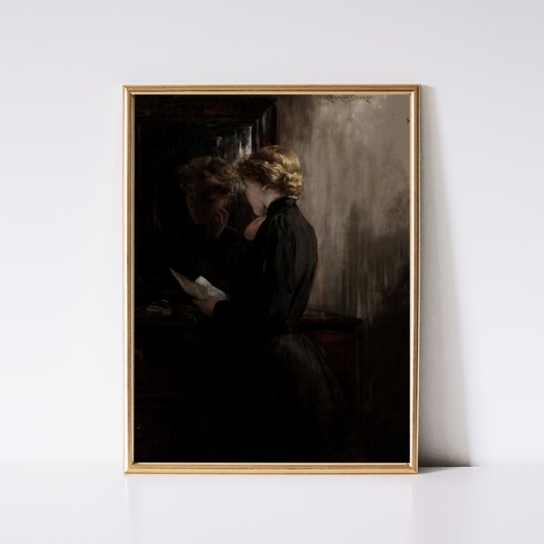 Moody Woman Portrait Print | Dark Academia Decor | Moody Wall Art | Vintage Woman Painting | Printable Wall Art | Victorian Painting Print