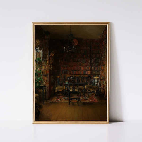 Vintage Library Print | Antique Oil Painting |  Printable Wall Art | Dark Academia Print | Moody Wall Art | Victorian Painting Wall Decor