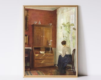 Vintage Portrait Woman Reading | Printable Wall Art | Antique Oil Painting | Bedroom Wall Decor | Antique Woman Portrait Digital Download
