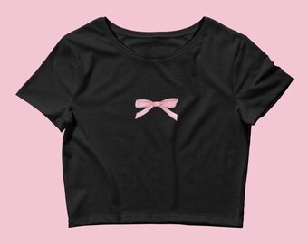 Preppy coquette bow baby tee | aesthetic crop top