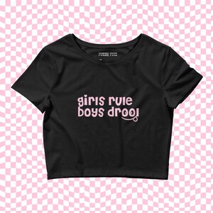 funny y2k babydoll tshirt | girls rule boys drool baby tee slogan