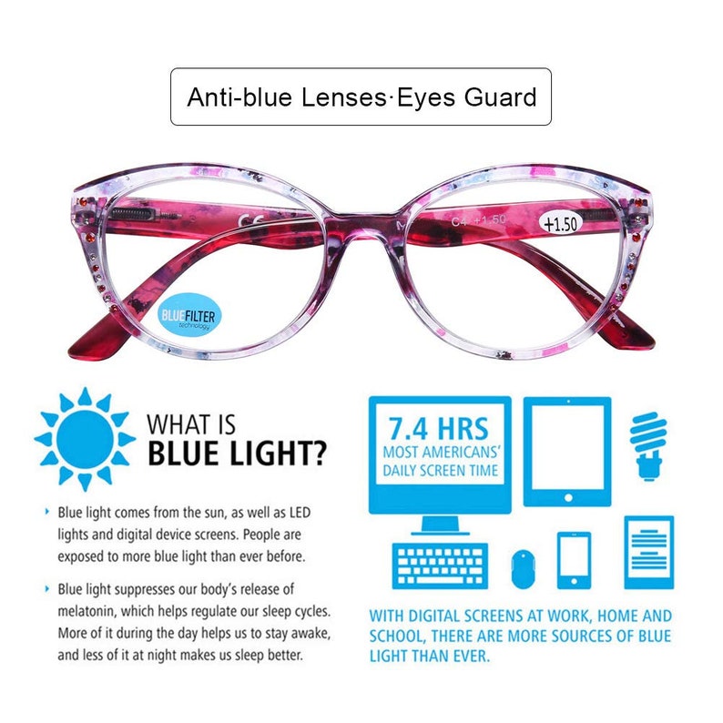 4pack Blue Light Blocking Reading Glasses Cat Eye Style Computer