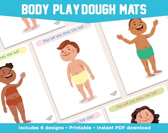 Body Playdough Mats, Printable Play-Doh Activity, Montessori Learning, Kids, Toddler, Preschool, Homeschool, Kindergarten