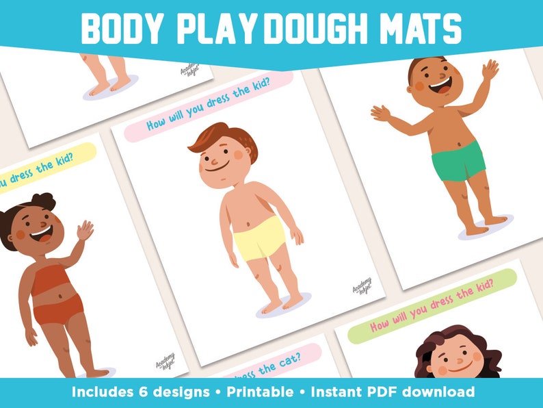 Body Playdough Mats, Printable Playdoh Activity, Montessori Learning