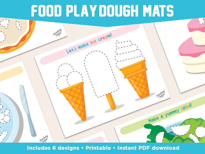 Food Playdough Mats Printable Playdoh Activity Montessori Etsy