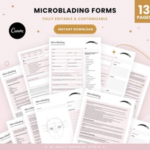 Editable Microblading Client Intake Forms, Permanent Makeup Consent Forms, Brow Tattoo Forms, PMU aftercare & Waiver Form, Esthetician Forms