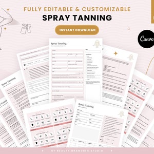 Formulaires de bronzage en spray modifiables, formulaires de consentement à la consultation de bronzage en spray, modèle de bronzage en spray, cartes post-carte, formulaires d’esthéticienne de salon de beauté