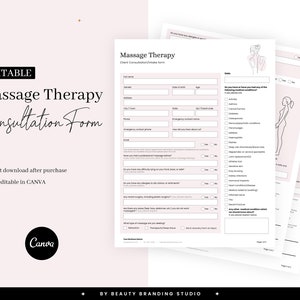 Massage Therapy Consultation Consent Form, Massage Therapist Form, Massage client Intake Form, Lymphatic Massage Form, Male & Female Forms