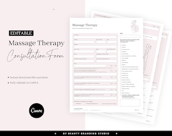 Massage Therapy Consultation Consent Form, Massage Therapist Form, Massage client Intake Form, Lymphatic Massage Form, Male & Female Forms