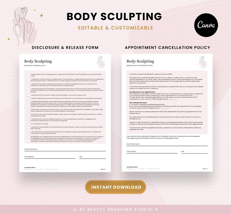Body Sculpting Client Intake Forms, Editable Body Contouring Consent