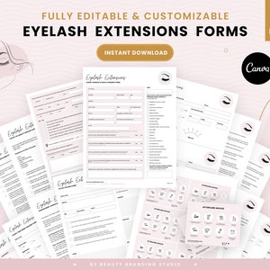 Eyelash Extension Forms, Editable Lash Tech Intake & Consultation, Lash Technician Consent Waiver, Esthetician Forms, Beauty Salon Forms