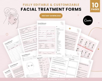 Facial Treatment Forms, Editable Skincare Consent Forms, Printable Facial Consultation Forms, Esthetician Forms Template, Client Intake Form