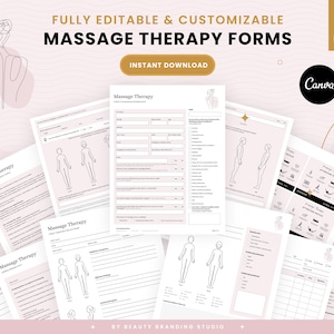Puede incluir: Un conjunto de 11 formularios de terapia de masaje imprimibles en un esquema de color rosa y blanco. Los formularios incluyen formularios de admisión de clientes, planes de tratamiento y formularios de consentimiento. Los formularios son totalmente editables y personalizables.