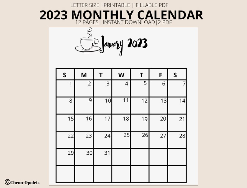 2023 Fillable Printable Calendars Monthly Calendar Cleaning - Etsy Canada