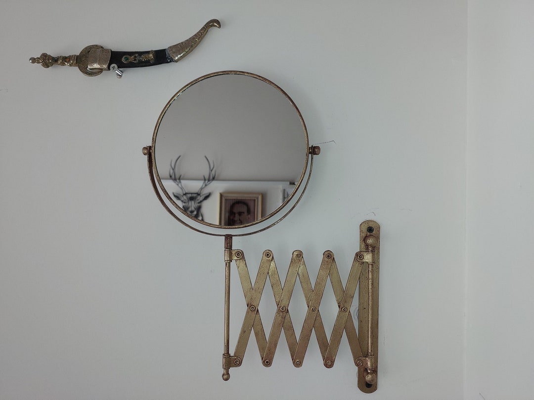 Brass Aging Painted 5X Zoom Accordion Mirror, Vintage Makeup