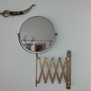 Brass Aging Painted 5X Zoom Accordion Mirror, Vintage Makeup Mirror, Two Sided Vanity Makeup Magnification Mirror, Shaving Mirror,