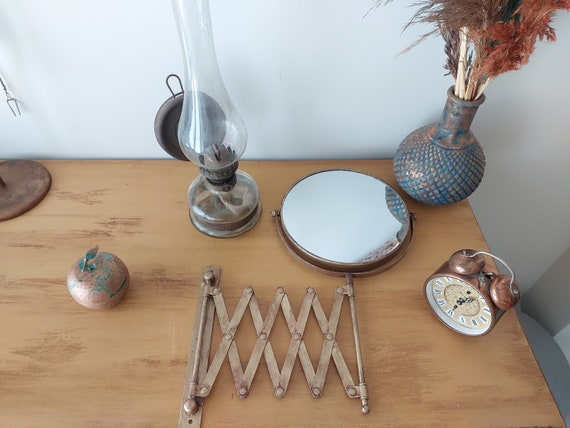 Brass Aging Painted 5X Zoom Accordion Mirror, Vintage Makeup