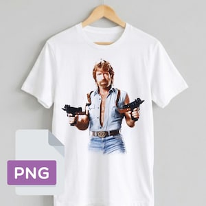 Chuck Norris Double Uzi Halftone Digital PNG-Datei für den DTF-Druck
