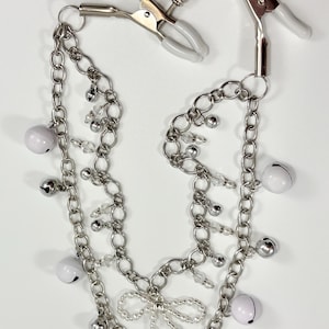 White Nipple Clamp Chain Set, Gift for Bride, Bachelorette Party Gift, Sex Toys for Adults, Nipple Play Jewelry, Nipple Clips with Bells