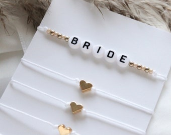 Bride to Be Bracelet Set • Bachelorette Party Bracelets • Team Bride Set • Heart Charm • Bridal Jewelry • Wedding