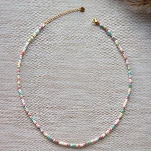 Perlenkette bunt handgemachte Kette boho Choker Halskette mit Perlen Edelstahl Gold Pastell