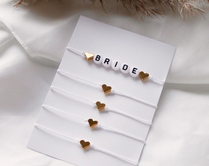 Braut Armbänder 12 Stück Team Bride - Rosa Geflochten - Für JGA & Hochzeit - Mit Karte