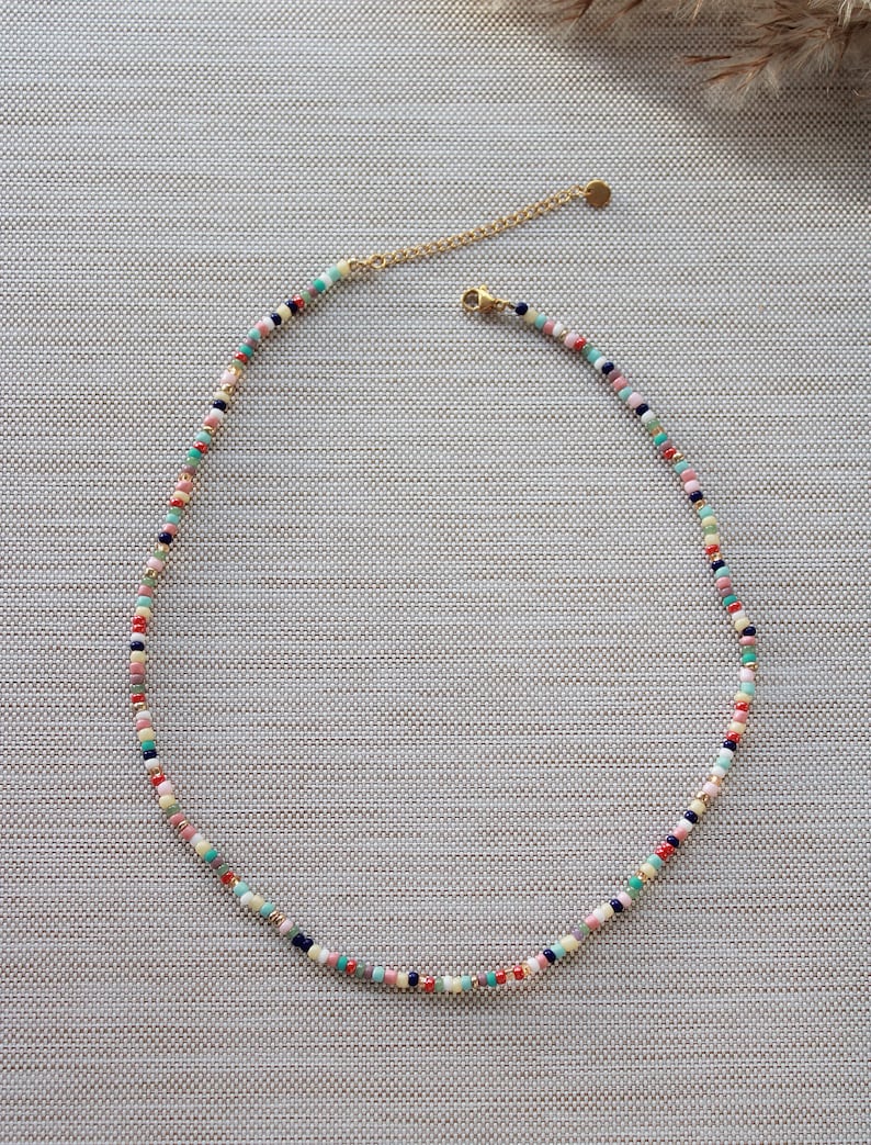 Perlenkette bunt handgemachte Kette boho Choker Halskette mit Perlen Edelstahl Gold Regenbogen