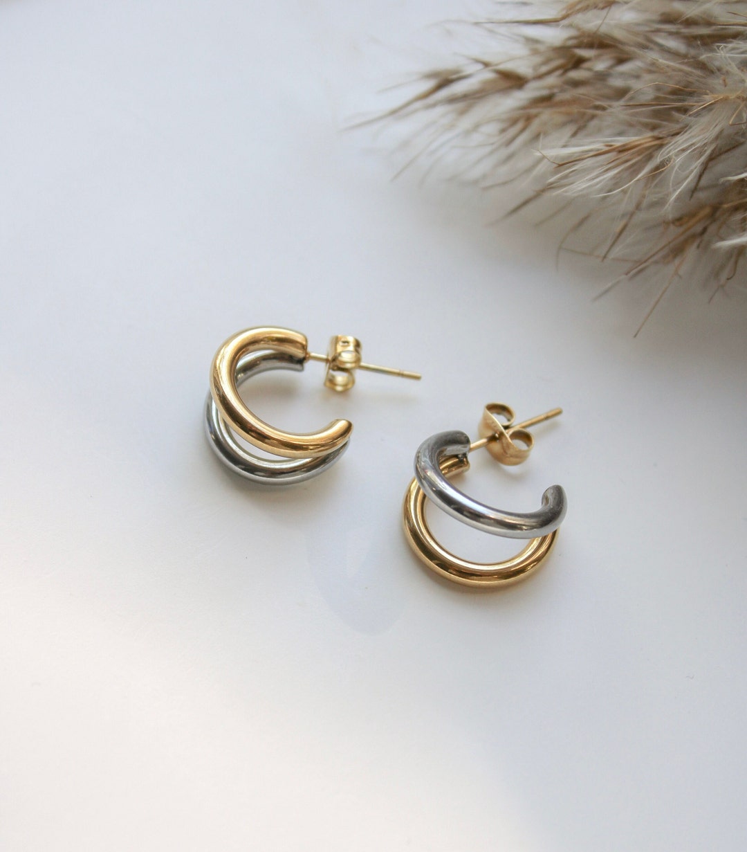 Gold & Silver Hoop Earrings / Earrings Made of 14K Stainless Etsy