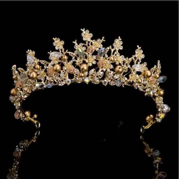 Vintage Gold Crystal Crown Headpiece, Pearl Bridal Tiara, Hair Jewellery, Rhinestone Headband