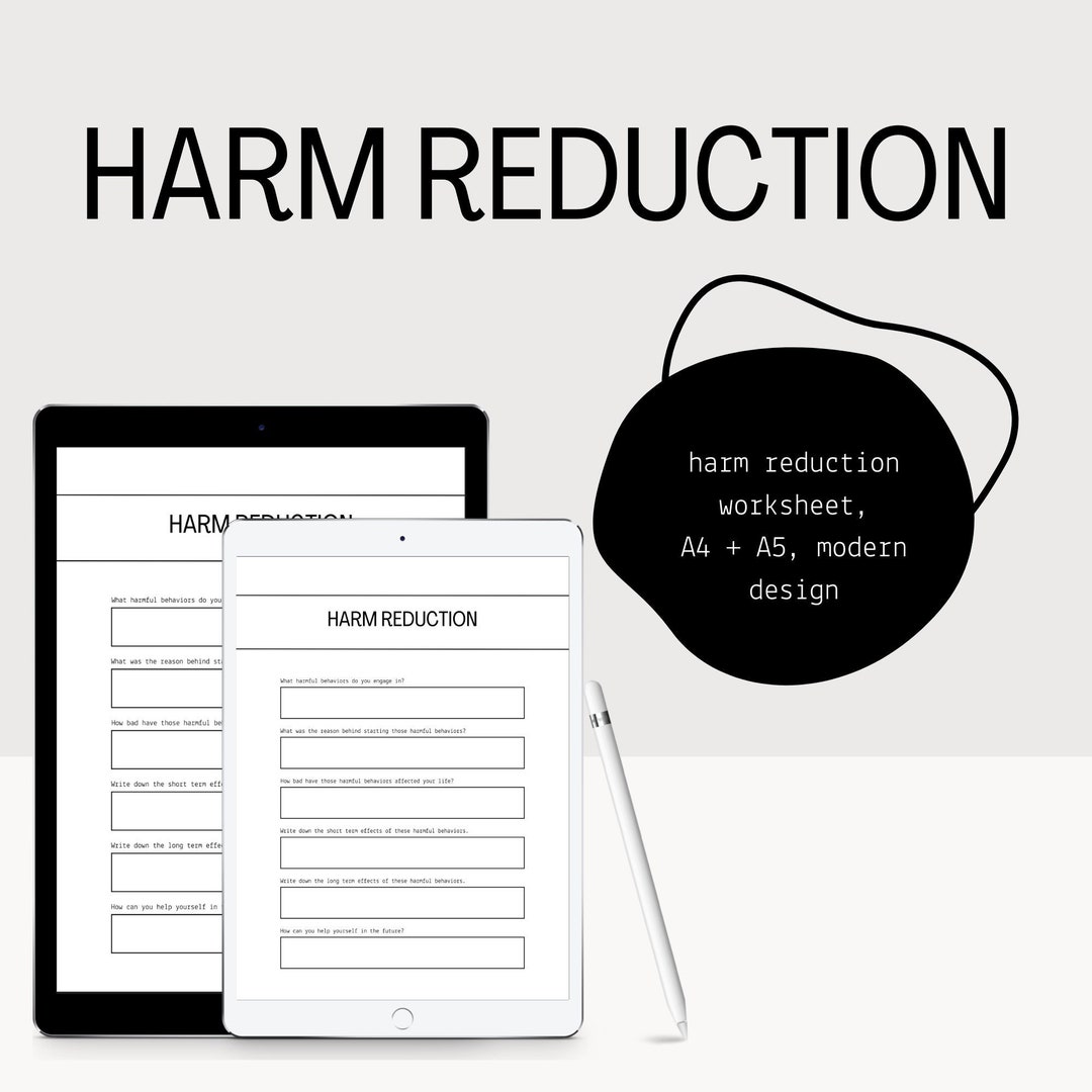 Harm Reduction Worksheet Self Help Printable Worksheet Etsy