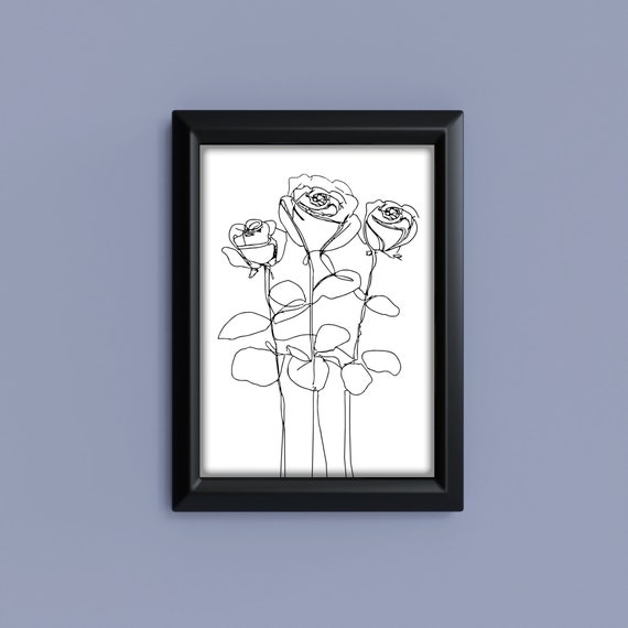 Single Line Drawing Roses Printable Wall Art Instant Etsy
