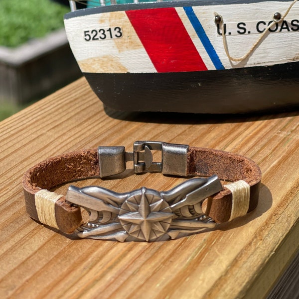 Handmade Coast Guard Coxswain Insignia Leather Bracelet