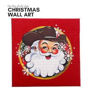 Western Christmas Wall Art Decor Cowboy Santa Country Western Decorations Cowboy Christmas Decor Handmade Christmas Canvas Wall Art