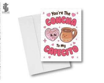 Pan Dulce Valentine Card with Envelope, Spanish Concha Cafecito Anniversary Card