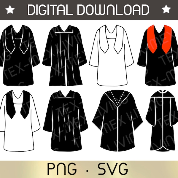 Senior Graduation Gown Robe Bundle SVG PNG, Senior Clipart Graduation Gown Robe Printable Digital Download Files for Cricut Sublimation