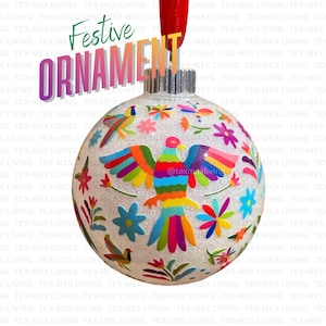 Adorno navideño de arte otomí mexicano, adorno festivo de fiesta latina, adornos hispanos mexicanos
