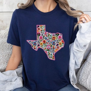 Texas State Floral Flowers T Shirt, Texan Shirt, Floral State Shirt, Texas Girl Texas Babe Shirt, West Texas Shirt, South Texas T Shirt Navy