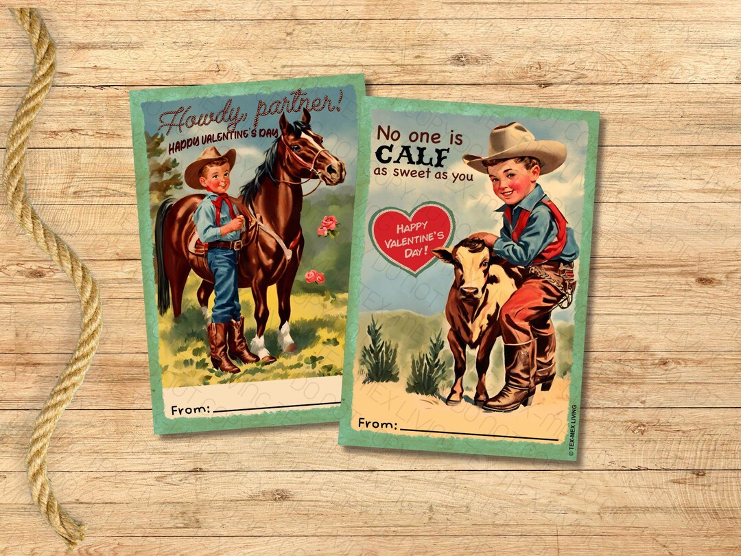 Ranch Vintage Western Cowboy Valentine Cards, Printable Valentine ...
