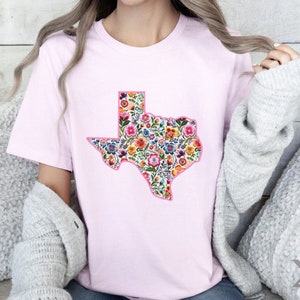 Texas State Floral Flowers T Shirt, Texan Shirt, Floral State Shirt, Texas Girl Texas Babe Shirt, West Texas Shirt, South Texas T Shirt Light Pink